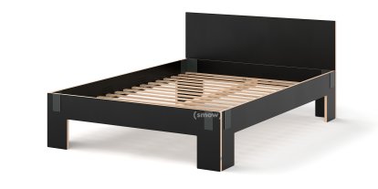 Lit Tagedieb, 140 x 200 cm, Avec tête de lit, FU (bouleau contreplaqué) noir, Anthracite , Avec sommier flexible