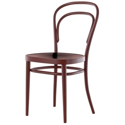 Chaise bistrot 214 / 214 M originale, Sans accotoirs, Hêtre teinté couleur acajou, Siège en contreplaqué moulé