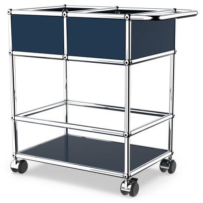 USM Haller chariot à boissons à étages avec compartiments, Bleu acier RAL 5011, Souples pour sols durs