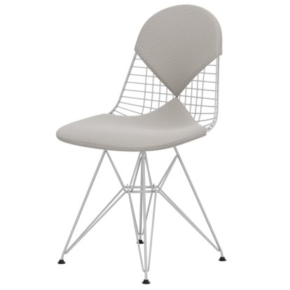 Chaise Wire Chair DKR, Revêtement thermolaqué blanc, Coussin pour assise et dossier (Bikini), Apollo crème / blanc