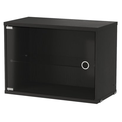 Élément de meuble système String avec porte en verre, Placage frêne noir