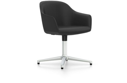 Softshell Armchair avec piètement à 4 branches, Aluminium poli, Plano, Gris foncé, Patins en feutre pour sols durs
