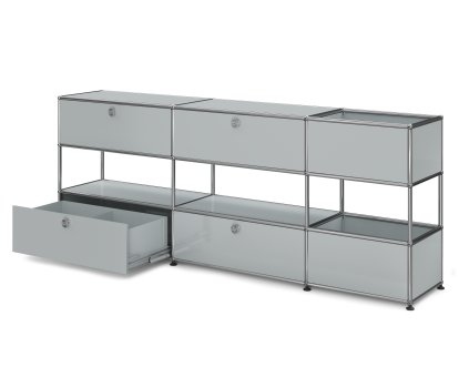 Buffet USM Haller pour enfants L avec boîtes de rangement, Monochrome, Argent mat USM, Avec portes coulissantes (incl. cadre métallique)