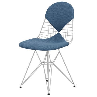 Chaise Wire Chair DKR, Revêtement thermolaqué blanc, Coussin pour assise et dossier (Bikini), Apollo bleu horizon / gris clair