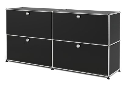 Meuble de rangement Sideboard L USM Haller, personnalisable, Noir graphite RAL 9011, Avec 2 portes abattantes, Avec 2 portes abattantes