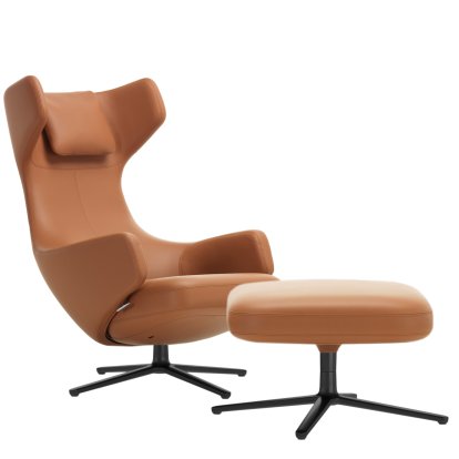 Fauteuil Grand Repos, Fauteuil Grand Repos & Ottoman, Cuir Premium F cognac, 45 cm, Noir basic