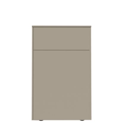 Buffet Aventa avec porte et tiroirs, 60 cm, 4 Grilles de hauteur, Mélamine gris pierre, Patin en plastique