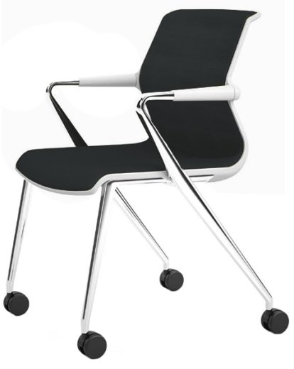 Chaise Unix base 4 pieds sur roulettes, Silk Mesh asphalte, Soft grey, Aluminium poli