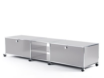 Meuble TV bas Lowboard XL USM Haller à roulettes, Argent mat USM