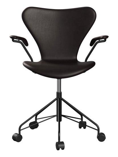 Chaise de bureau pivotante Série 7 3117/3217 Rembourrage intégral, Avec accotoirs, Cuir Grace marron foncé, Noir
