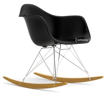 Fauteuil Eames Plastic Armchair RAR, Noir profond  , Chromé, Érable nuance de jaune