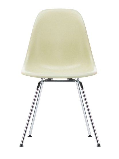 Eames Fiberglass Chair DSX, Eames parchment, Poli chromé