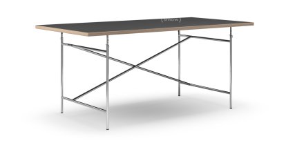 Table Eiermann, Linoleum noir (Forbo 4023) avec bords en chêne, 180 x 90 cm, Chromé, Vertical, décalé (Eiermann 2), 135 x 78 cm