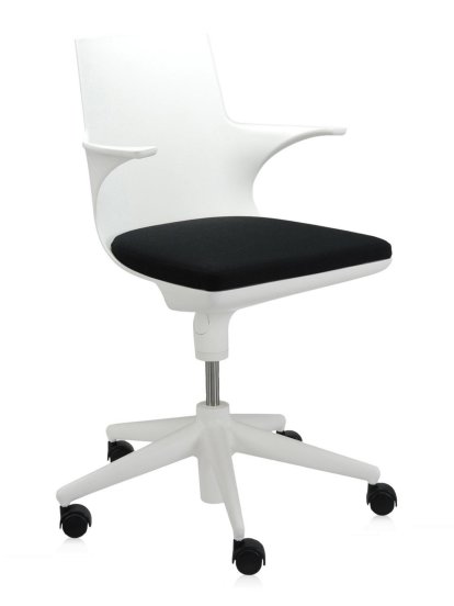 Fauteuil Spoon, Structure blanche, coussin noir