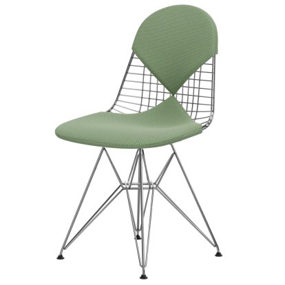 Chaise Wire Chair DKR, Poli chromé, Coussin pour assise et dossier (Bikini), Apollo menthe / crème