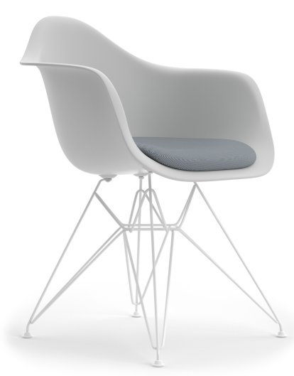 Eames Plastic Armchair DAR, Coton blanc, Avec coussin d'assise, Bleu foncé / ivoire, Version standard - 43 cm, Revêtement blanc