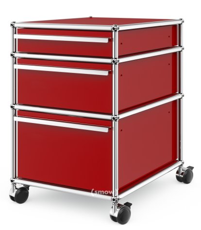 Caisson à roulettes USM Haller 3 tiroirs Type 2, Sans serrures, Rouge rubis USM