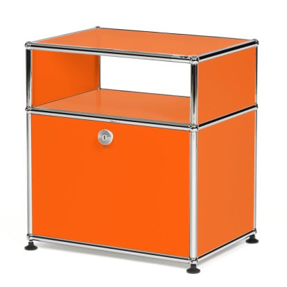 USM Haller Table de nuit avec porte abattante et étagère intermédiaire, Orange pur RAL 2004