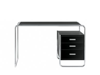 Bureau S 285/1 - S 285/2 Bauhaus, Hêtre laqué à pores ouverts noir intense, S 285/2: 1 grand bloc de tiroirs à l'intérieur à droite