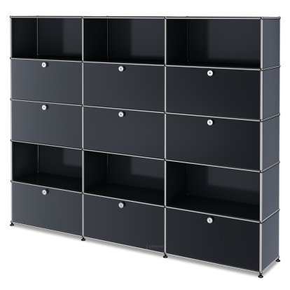 Étagère à dossiers XL USM Haller, personnalisable, Anthracite RAL 7016, Avec 3 portes abattantes, Avec 3 portes abattantes, Ouvert, Avec 3 portes coulissantes