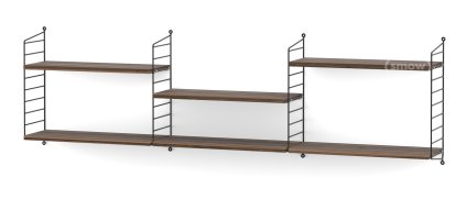 Étagère murale L String, 20 cm, Noir, Placage noyer