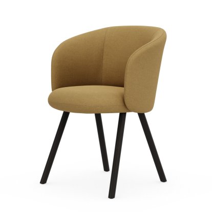 Fauteuil Mikado, Piètement à quatre pieds, 4 pieds, chêne foncé, Dumet, Ocre mélange, Patins pour tapis