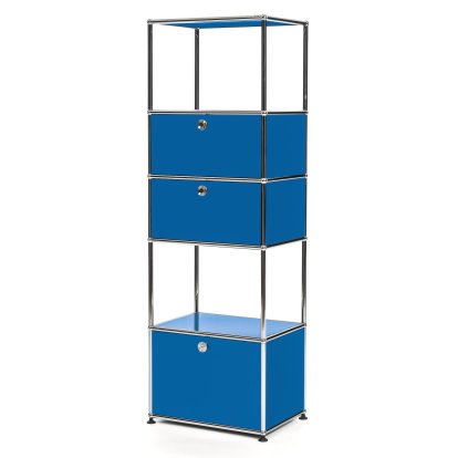 USM Haller Étagère de salon M Type 2, Bleu gentiane RAL 5010, Avec 2 portes abattantes et 1 porte coulissante (incl. cadre métallique)