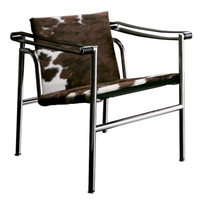 1 Fauteuil dossier basculant, Chromé, Peau tachetée blanche, noire, marron