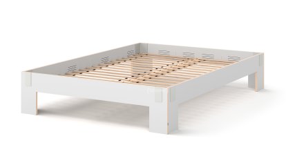 Lit Tagedieb, 160 x 220 cm, Sans tête de lit, FU (bouleau contreplaqué) blanc, Gris clair, Avec sommier flexible