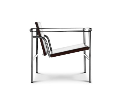 1 Fauteuil dossier basculant, Chromé, Cuir véritable noir