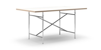 Table Eiermann, Mélaminé blanc avec bords chêne, 160 x 90 cm, Chromé, Vertical, centré (Eiermann 2), 100 x 66 cm