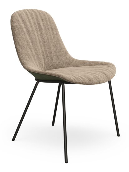Chaise Sheru, Tissu Gaia quartz, Cuir vintage fango, Peint par poudrage noir mat