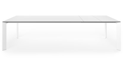 Table à manger Nori, Fenix blanc avec bord noir, L 209-303 x L 100 cm, Aluminium laqué blanc