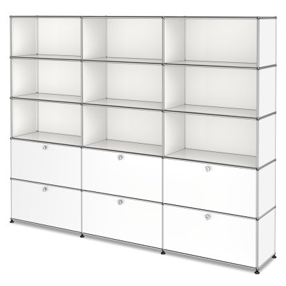 Étagère à dossiers XL USM Haller, personnalisable, Blanc pur RAL 9010, Ouvert, Ouvert, Avec 3 portes abattantes, Avec 3 portes abattantes
