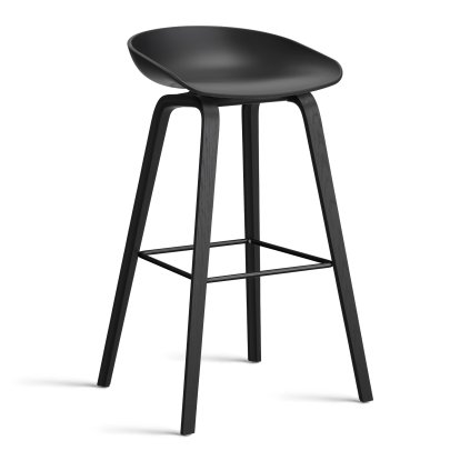 About A Stool AAS 32, Version bar: hauteur de l'assise 74 cm, Chêne laqué noir, Black 2.0