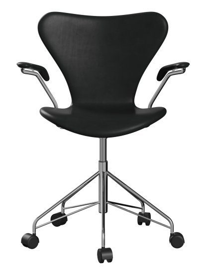 Chaise de bureau pivotante Série 7 3117/3217 Rembourrage intégral, Avec accotoirs, Cuir Grace noir, Chromé