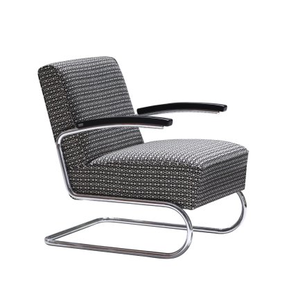 Fauteuil cantilever S 411, Tissu facets, Chromé, Sans ottoman, Sans patins