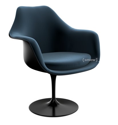 Fauteuil Tulipe Saarinen, Statique, Coque et coussin d'assise rembourré, Noir, Night Blue (Eva 170)