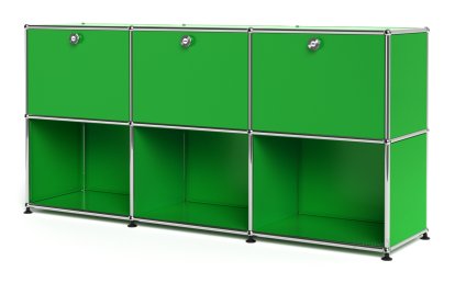 Meuble mixte Sideboard 50 USM Haller, personnalisable, Vert USM, Avec 3 portes abattantes, Ouvert
