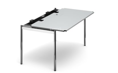 Table USM Haller Advanced, 150 x 75 cm, 02-Stratifié gris perle, Plateau coulissant à droite