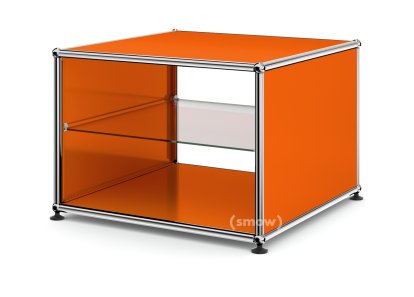 Table d'appoint avec panneaux latéraux USM Haller, 50 cm, Avec tablette intérieure en verre, Orange pur RAL 2004