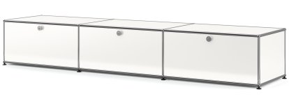 Meuble bas Lowboard XL USM Haller, personnalisable, Blanc pur RAL 9010, Avec 3 portes abattantes, 50 cm