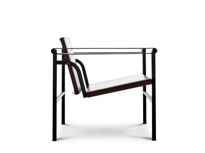 1 Fauteuil dossier basculant, Laqué noir mat, Cuir véritable noir