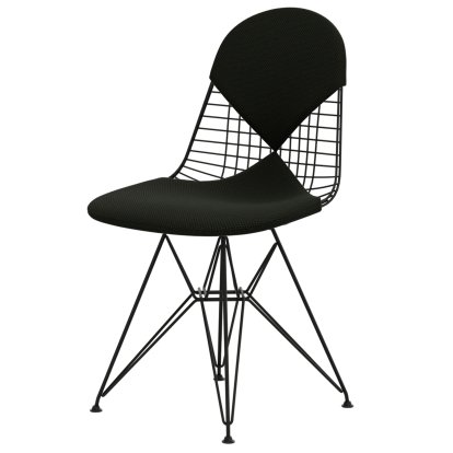 Chaise Wire Chair DKR, Revêtement thermolaqué noir basic, Coussin pour assise et dossier (Bikini), Apollo forêt / noir
