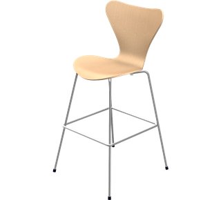 Chaise de bar Série 7 3187/3197, 76 cm, Bois laqué clair, Hêtre naturel