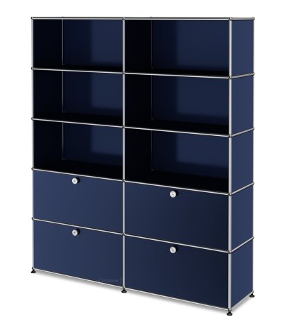 Étagère à dossiers L USM Haller, personnalisable, Bleu acier RAL 5011, Ouvert, Ouvert, Avec 2 portes abattantes, Avec 2 portes abattantes