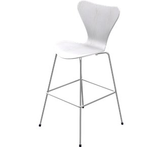 Chaise de bar Série 7 3187/3197, 76 cm, Frêne coloré, Blanc
