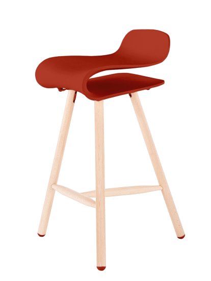 Tabouret de bar BCN Wood, Rouge corail, Hêtre