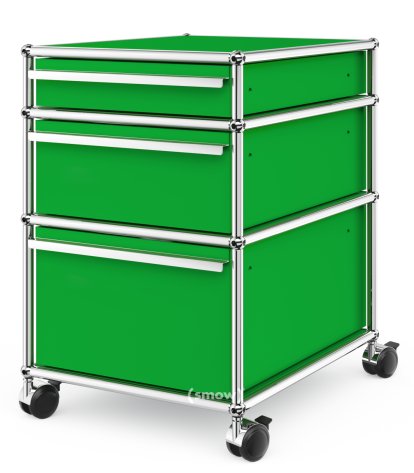 Caisson à roulettes USM Haller 3 tiroirs Type 2, Sans serrures, Vert USM
