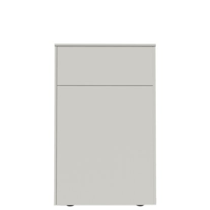 Buffet Aventa avec porte et tiroirs, 60 cm, 4 Grilles de hauteur, Mélamine blanc, Patin en plastique